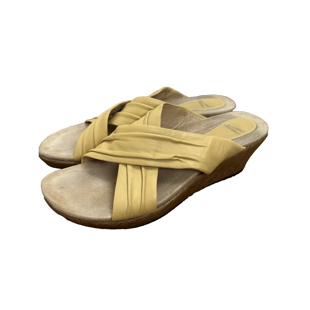 Dansko Avalon Sandals Size EU 41 US 10.5-11‎ Yellow Leather Criss Cross Wedge
